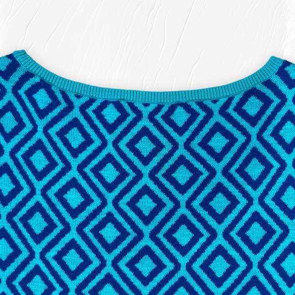 Ann Taylor Loft  Short Sleeve Sweater Geometric Diamond Print Aqua Blue Size XS - Picture 12 of 14
